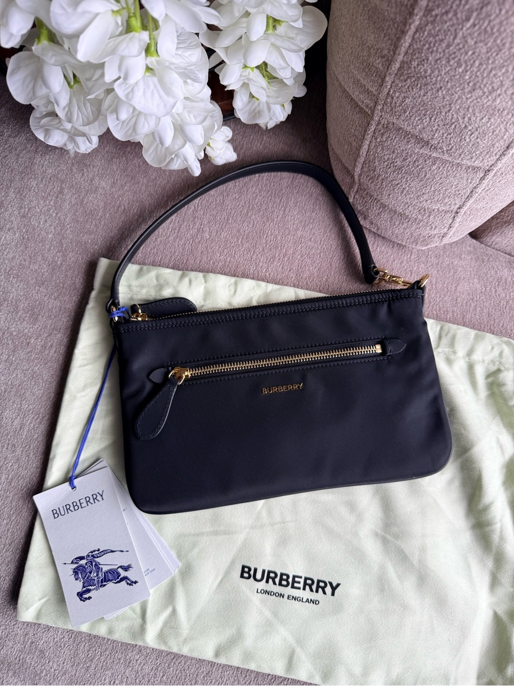 Burberry Black Nylon Zip Clutch with Gold Hardware NWT